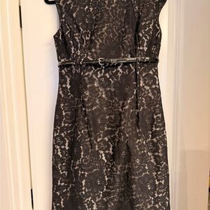 Calvin Klein Black and Gray Lace Midi Dress